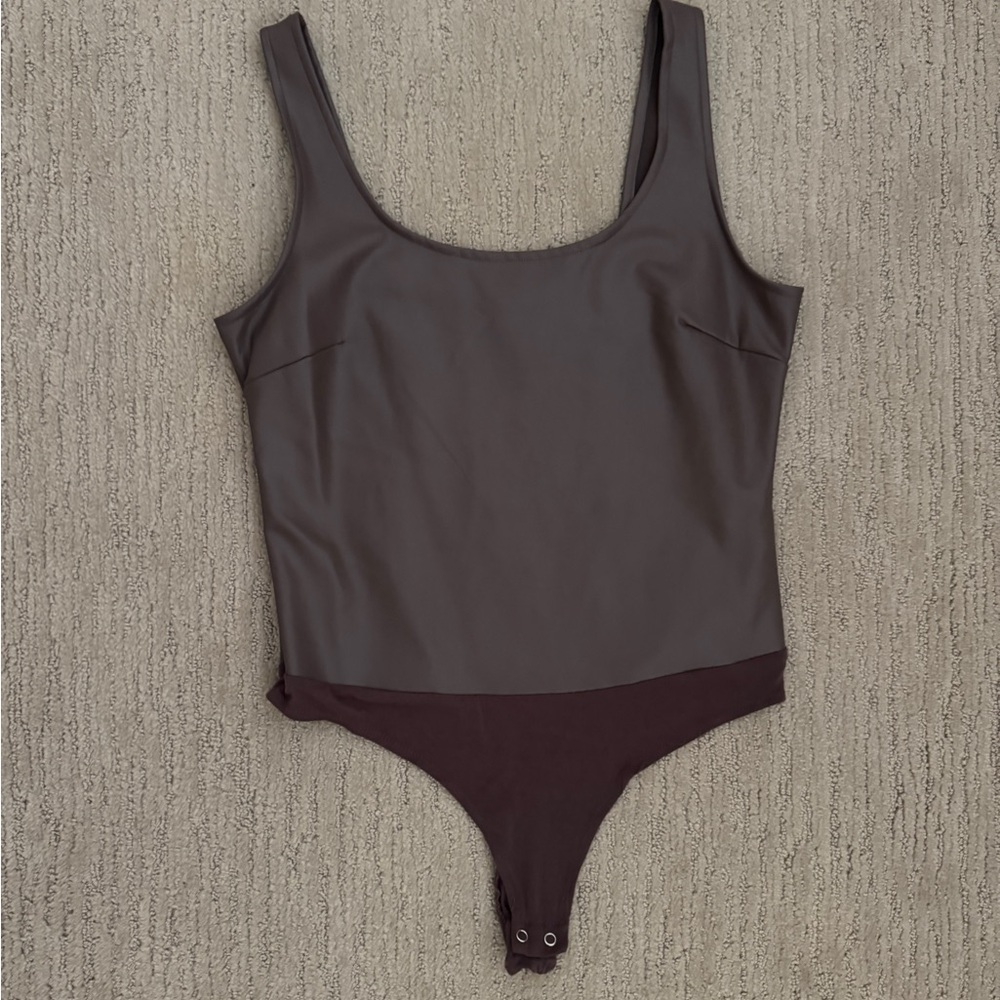 Brown faux leather bodysuit